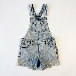 Jordache Girls Size L 10/12 Denim Overall Shorts Acid Wash Rhinestone Details